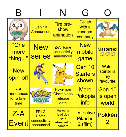Pokémon Presents 2026 Bingo Card