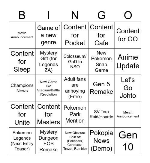 Pokemon Day 2026 Bingo Card