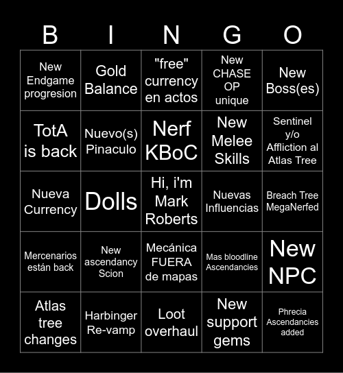 3.28 Poe Mirage (Anuncio) Bingo Card