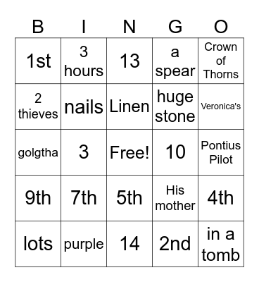 Stations of the Cross Bingo Card