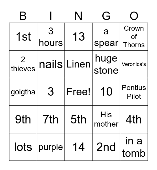 Stations of the Cross Bingo Card