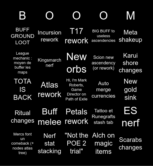 POE MIRAGE Bingo Card