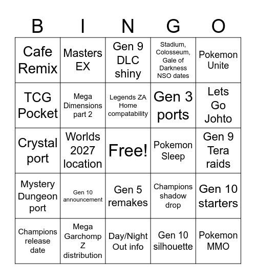 Pokemon Day 2026 Bingo Card