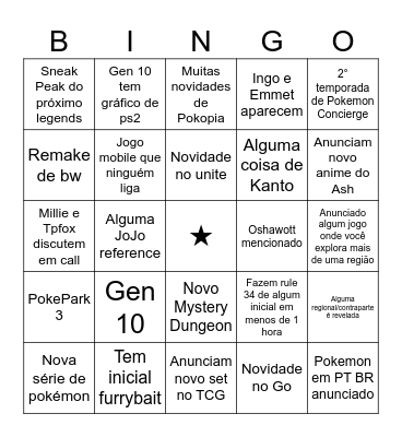 Pokemon presents Bingo Card
