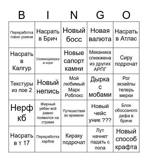 Best patch poe 2 POG Bingo Card