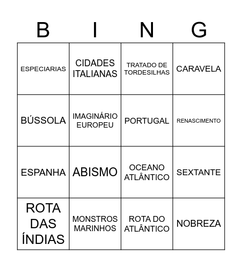 EXPANSÃO MARÍTIMA EUROPEIA Bingo Card