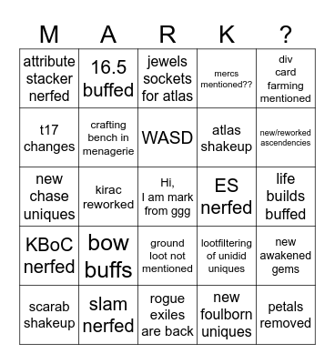 Untitled Bingo Card