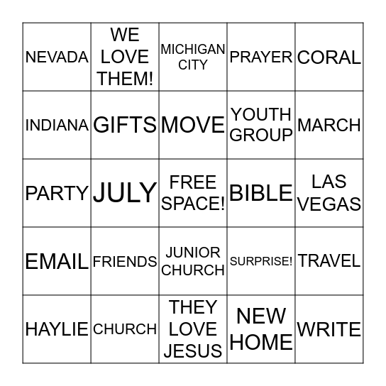 Haylie and Coral Bingo Card