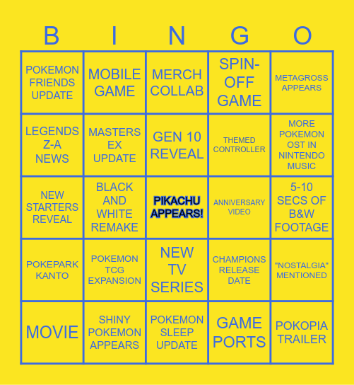 Pokemon Day Predictions Bingo 2026 Bingo Card