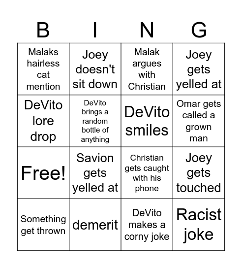Chem bingo Card