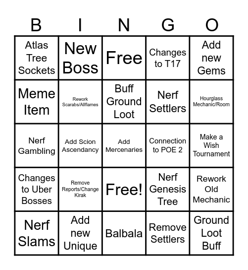 Mirage 3.28 Bingo Card