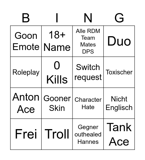 Marvel Rivals Bingo Card