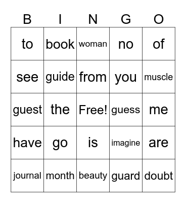 UFLI Heart Words Bingo Card