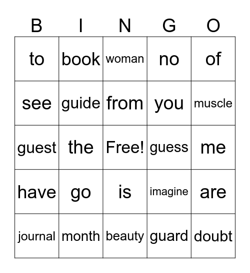 UFLI Heart Words Bingo Card