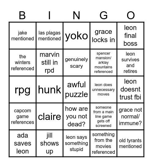 RE9 BINGO Card