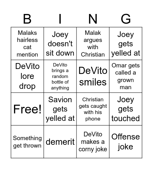 Chem bingo Card