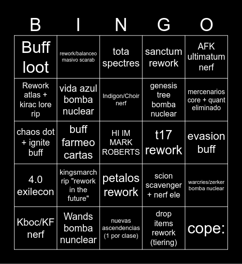 Poe 3.28 Bingo Card
