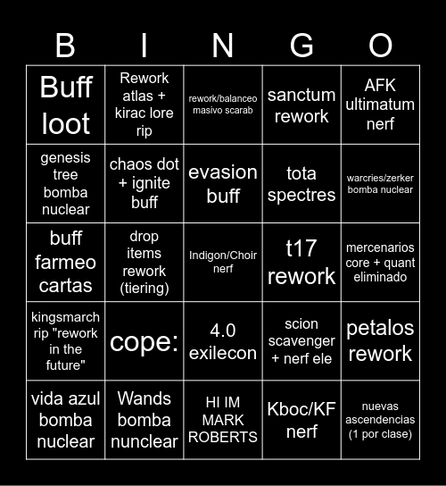 Poe 3.28 Bingo Card
