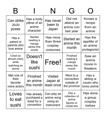 Ani-Bingo Card