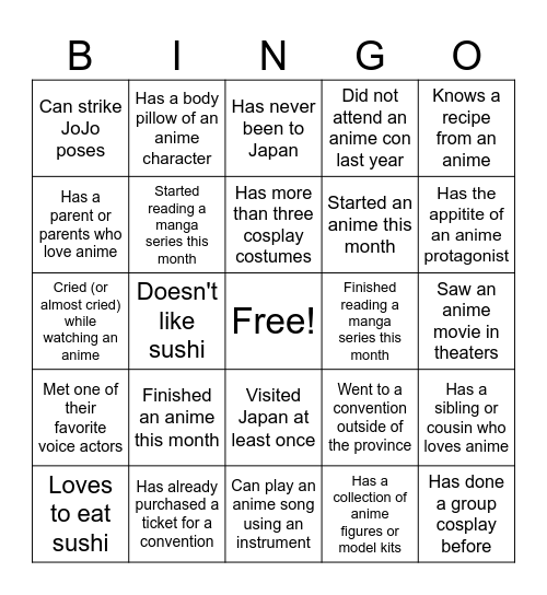 Ani-Bingo Card