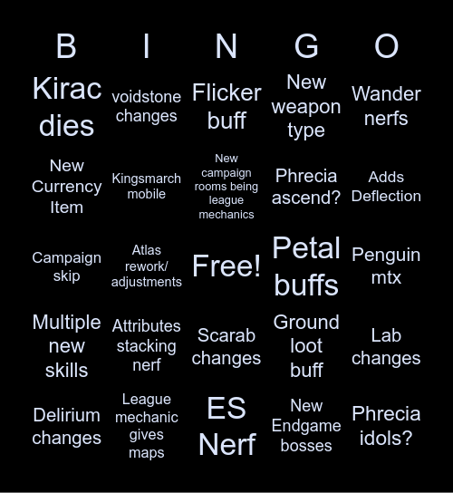 POE Mirage Bingo Card