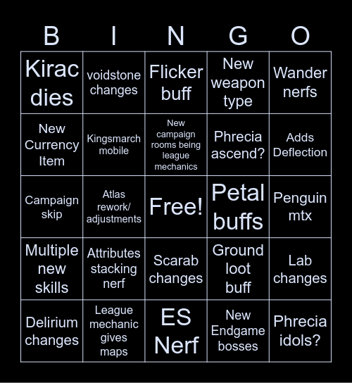POE Mirage Bingo Card