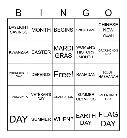 Unit 3 ASL Bingo Card