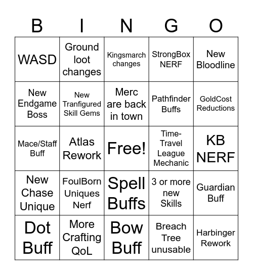 PoE 3.28 Bingo Card