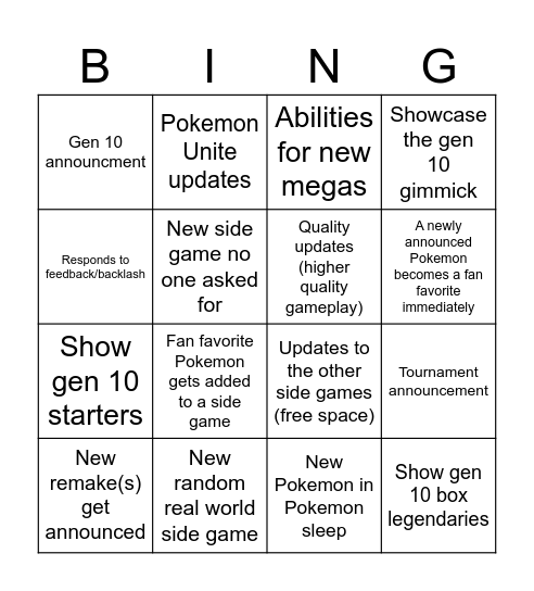 Pokemon Day Bingo Card