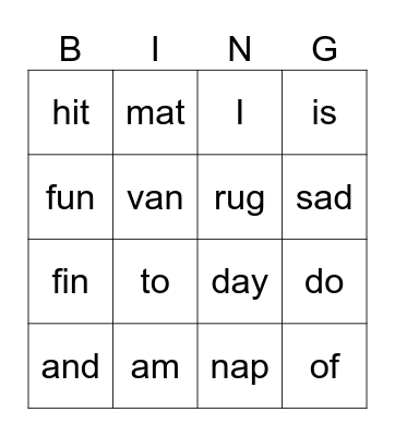 SONDAY Sight Word BINGO Card