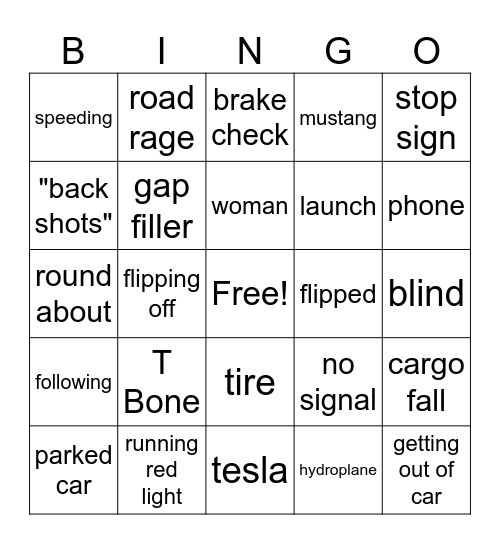Idiots in cars Bingo Card