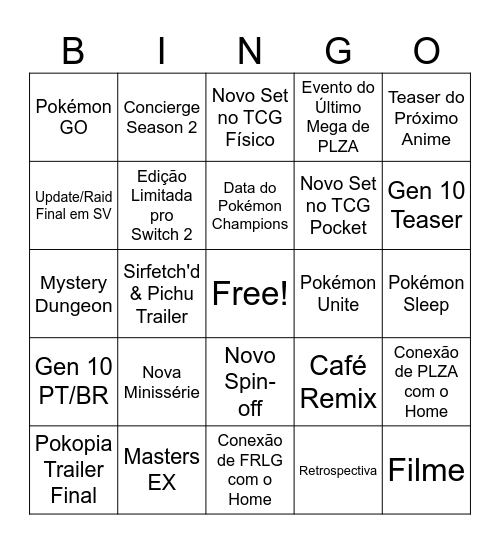 Pokémon Day 30 Bingo Card