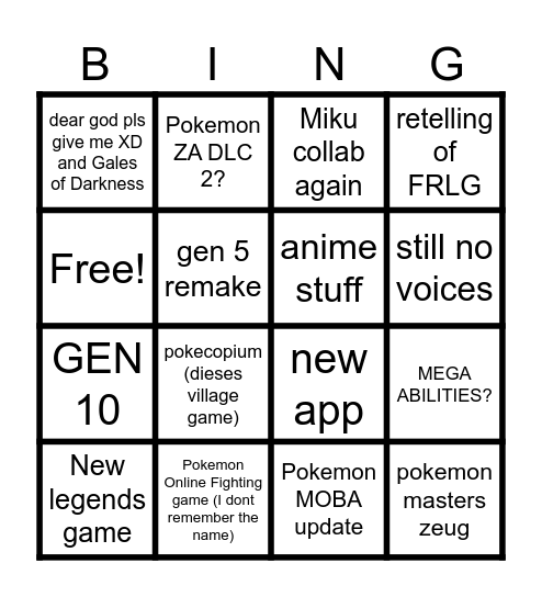 pokego Bingo Card