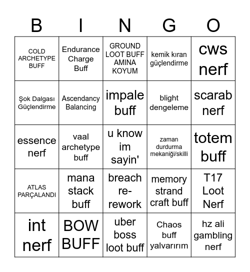 POE 3.28 UPCOMING FEATURES Bingo Card
