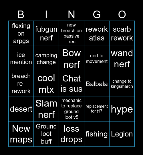 Poe Bingus Bingo Card