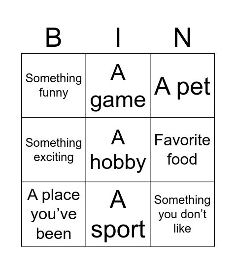Untitled Bingo Card