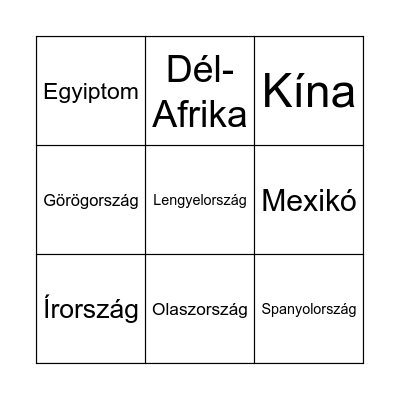 Countries Bingo Card