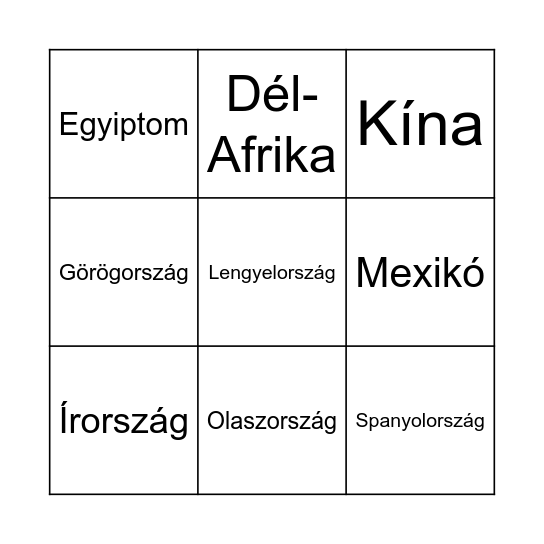 Countries Bingo Card