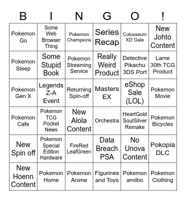 Pokemon Presents Bingo Card