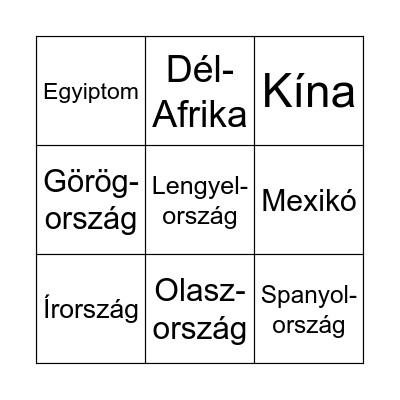Countries Bingo Card