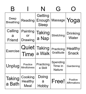 Self- Care Bingo Card