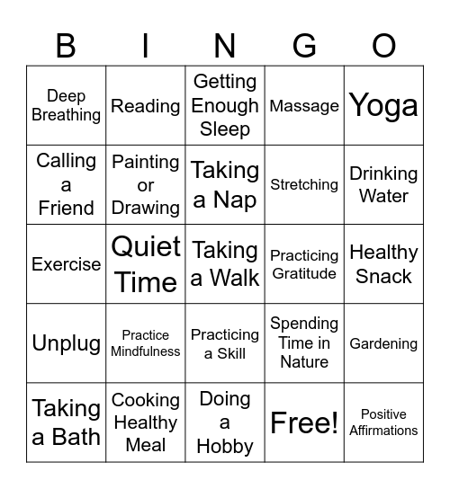 Self- Care Bingo Card