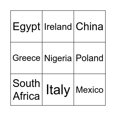 Countries - Országok Bingo Card