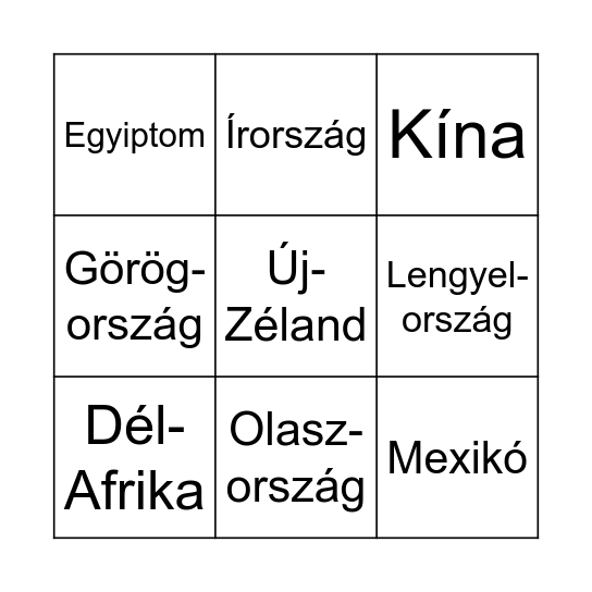 Countries - Országok Bingo Card