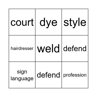 Occupations Bingo Game Bingo Card
