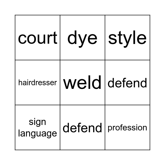 Occupations Bingo Game Bingo Card