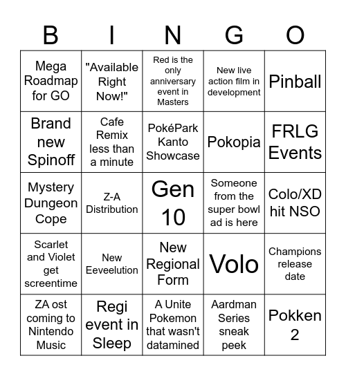 Pokemon Day 2026 Bingo Card