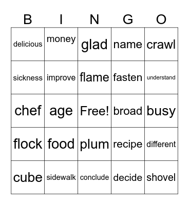 ENGLISH 101 Bingo Card