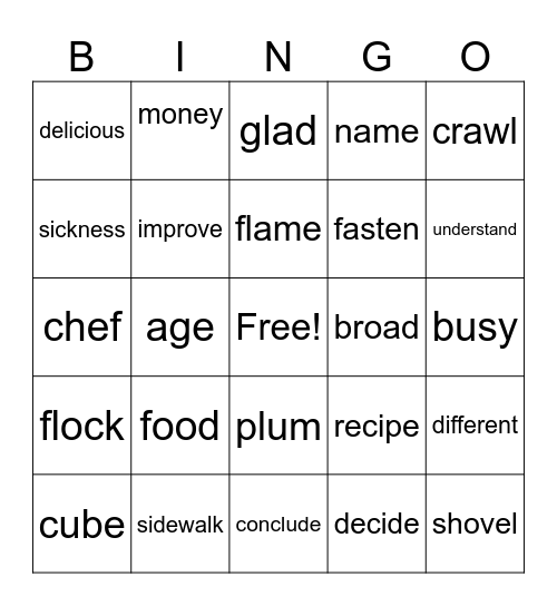ENGLISH 101 Bingo Card