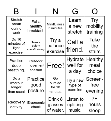 B-Safe Bingo: March Bingo Card